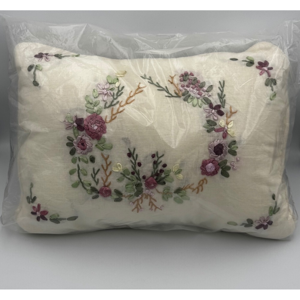 New Vintage Sweet Briar 12x16 Floral Embroidered Lumbar Accent Pillow